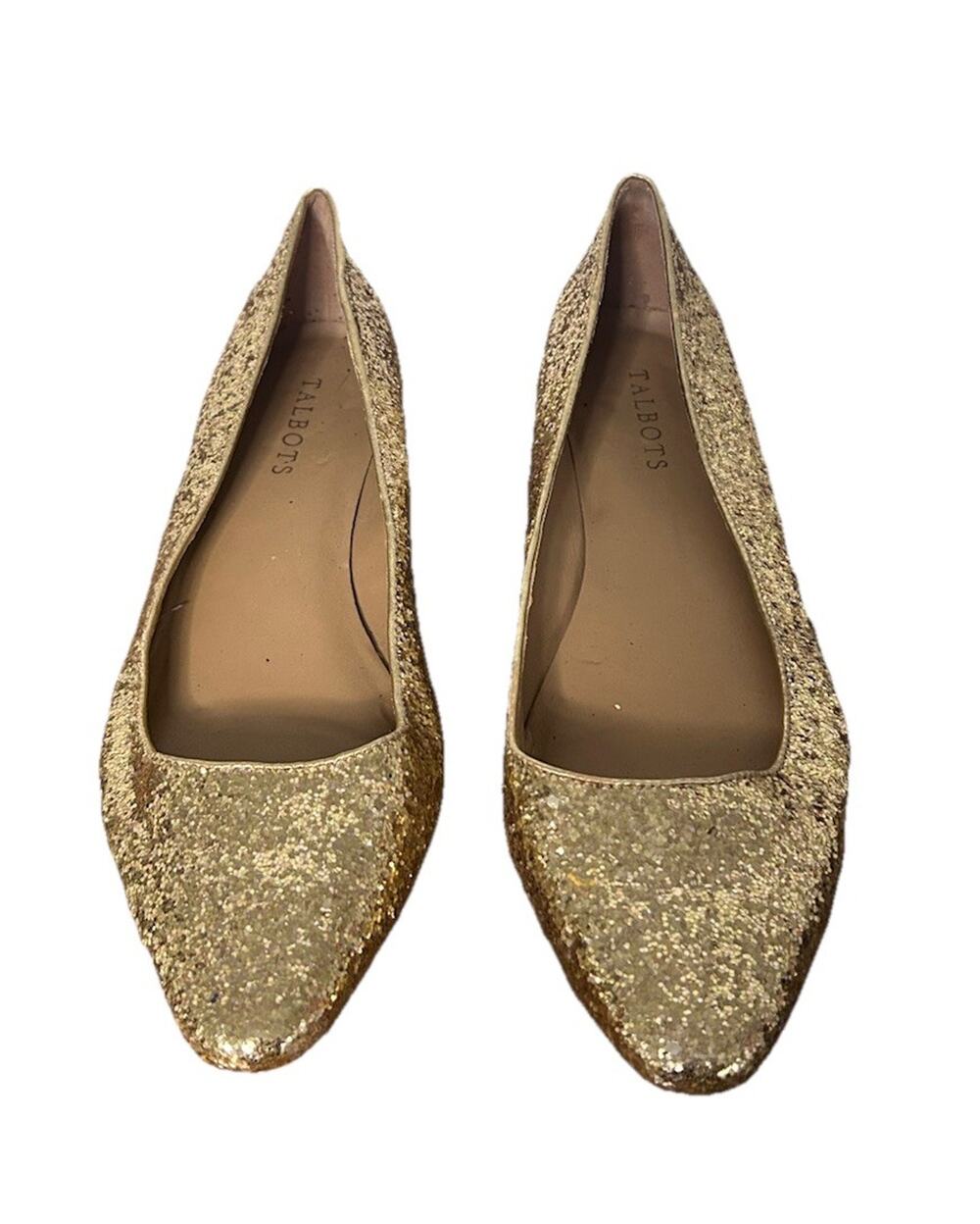 Talbots Gold Glitter Ballet Leather Flats Almond Toe Gold Women Size 10.5 Preppy